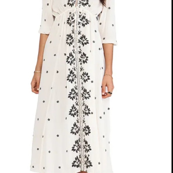 FREE PEOPLE Fable midi Boho XS White Rayon Black Floral Embroidered Dress - Picture 8 of 8